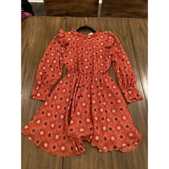 MISA Veruka maravi dots faux wrap Chiffon Long Sleeve Ruffled Mini Dress V Neck - Picture 2 of 12